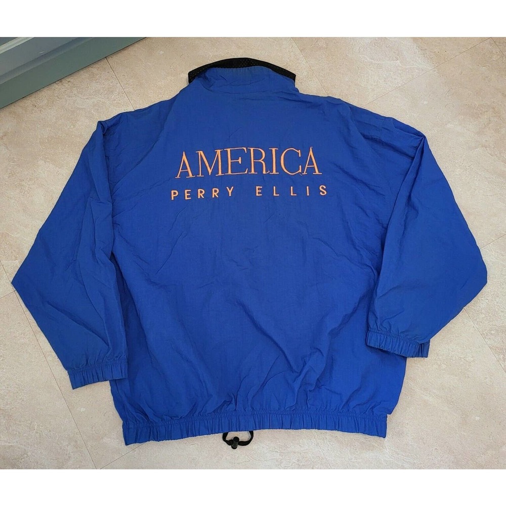 VTG Perry Ellis America Spellout 1/4 Zip Pullover Windbreaker Jacket Mens Sz XL